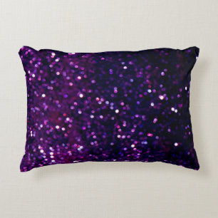 Glitter vintage lights background. purple and blac accent pillow