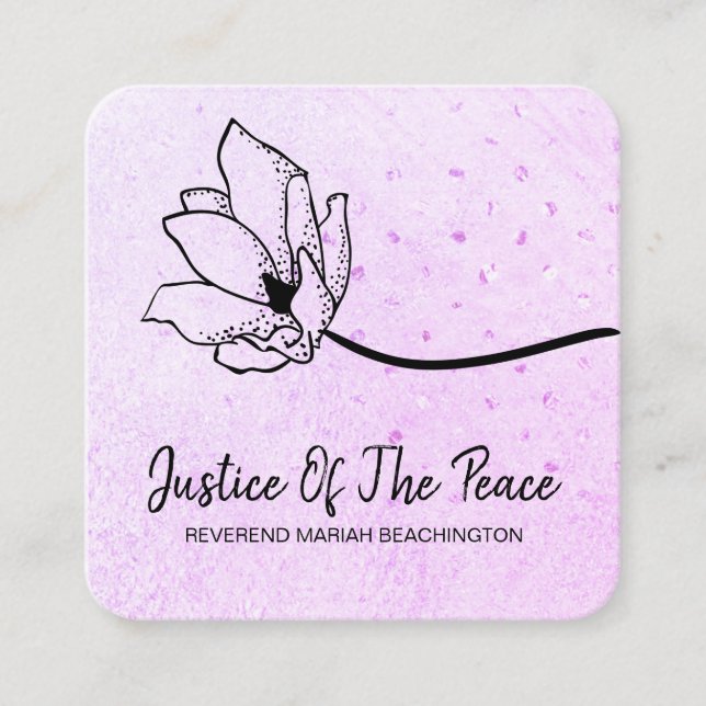*~*  Glitter Violet Magenta Line Art Flower Square Business Card (Front)