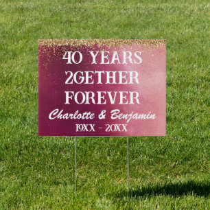 Glitter Watercolor 40th Anniversary Ruby Wedding  Sign