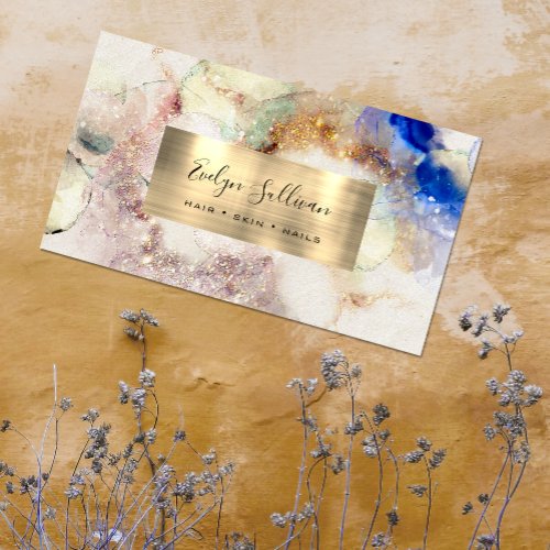 Glitter Watercolor and Gold Foil Business Card