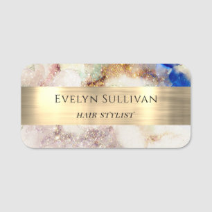 Glitter Watercolor and Gold Foil Name Tag