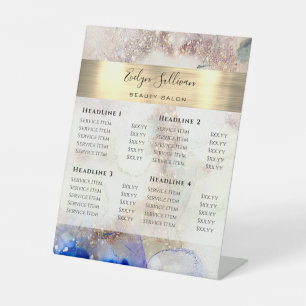 Glitter Watercolor and Gold Foil Price List Pedestal Sign