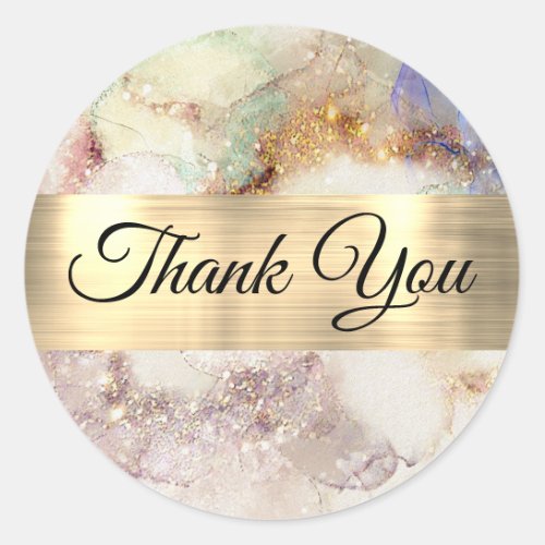 Glitter Watercolor and Gold Foil Thank you Classic Round Sticker