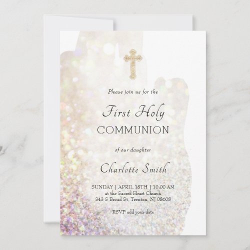 glitter watercolor background First Communion Invi Invitation