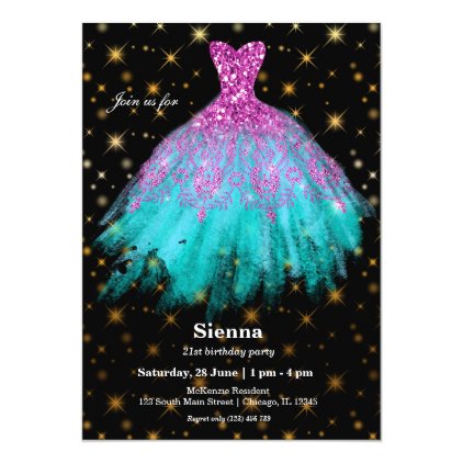 Glitter watercolor dresses card