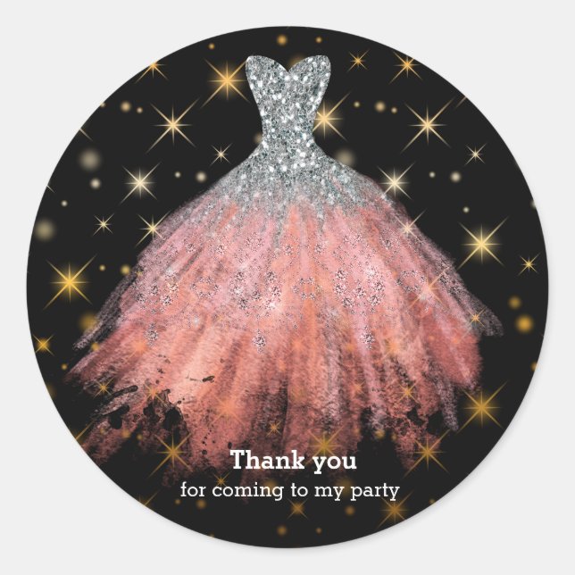 Glitter watercolor dresses classic round sticker (Front)