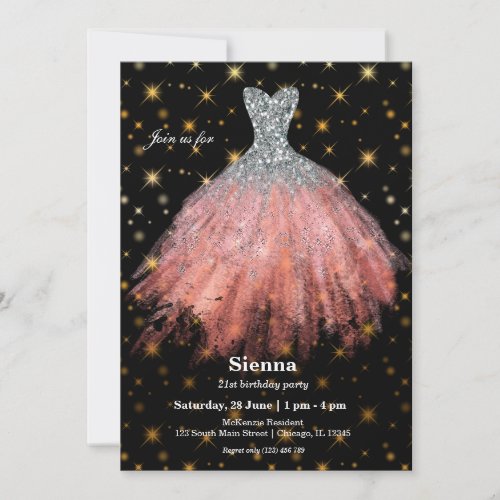 Glitter watercolor dresses invitation