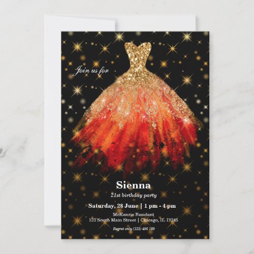 Glitter watercolor dresses invitation