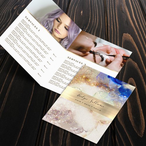 Glitter watercolor faux foil service menu brochure