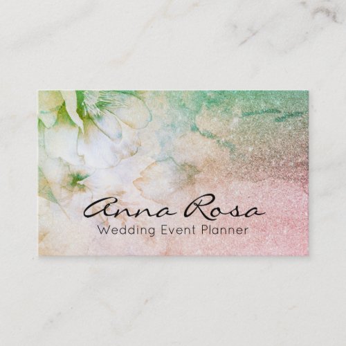 *~* Glitter Watercolor Floral Cosmic Celestial Business Card