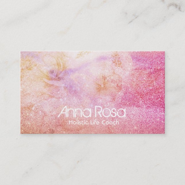 *~* Glitter Watercolor Flower Gold Lavender Peach Business Card (Front)