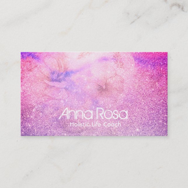 *~* Glitter Watercolor Flower Pink Blue Purple Business Card (Front)