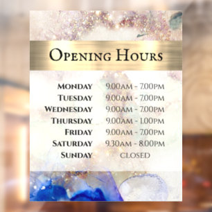 Glitter Watercolor Foil Opening Hours Window Cling