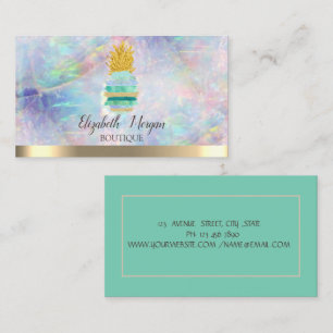 Glitter Watercolor Green Pineapple Opal Business Card