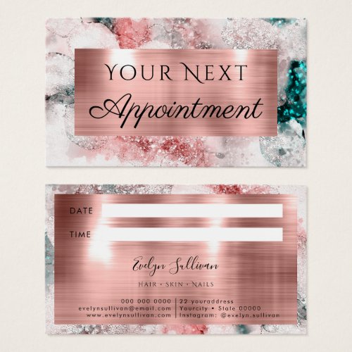Glitter watercolor rose gold foil appointment card