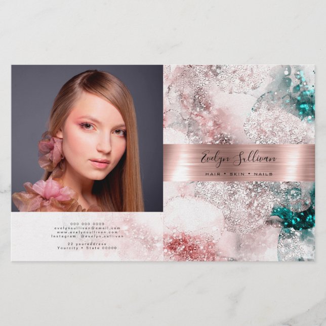 Glitter watercolor rose gold foil bifold brochure (Front)