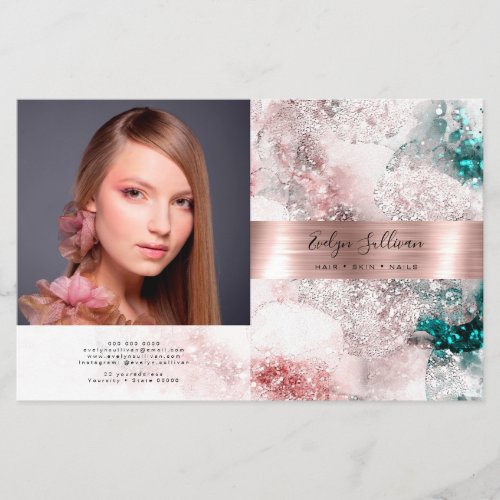 Glitter watercolor rose gold foil bifold brochure