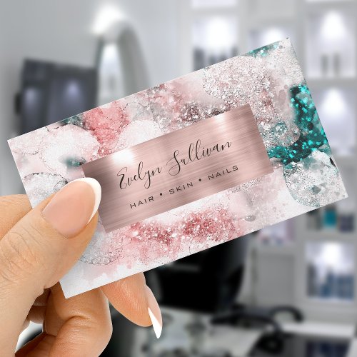 Glitter watercolor rose gold foil business card