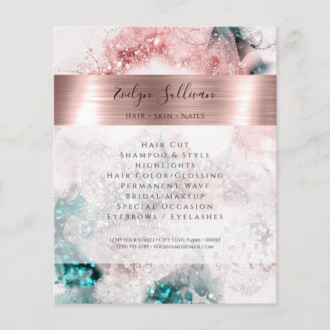 Glitter watercolor rose gold foil flyer (Front)