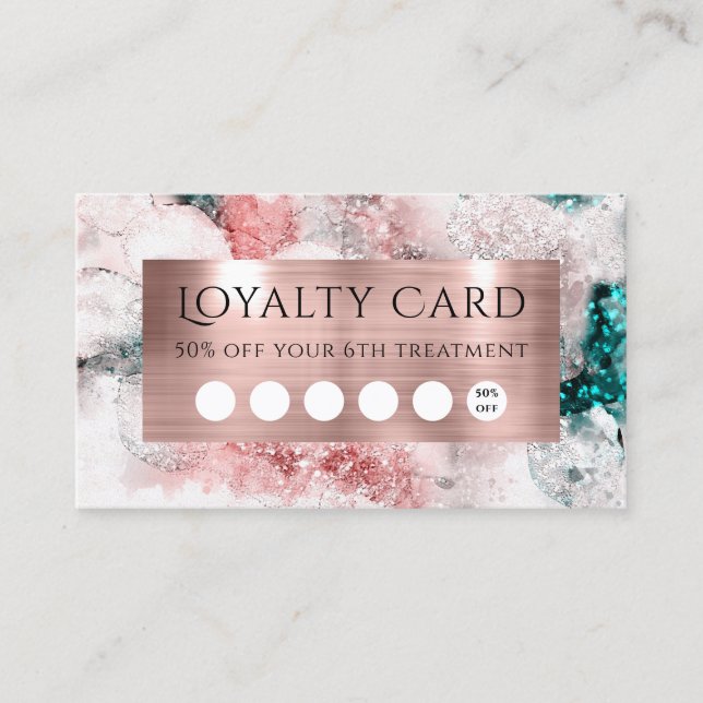Glitter watercolor rose gold foil loyalty card (Front)
