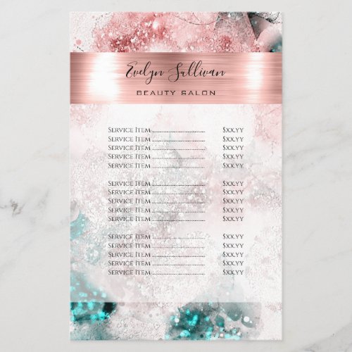 Glitter Watercolor Rose Gold Foil Price List Flyer