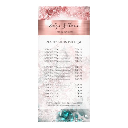 Glitter watercolor rose gold foil price list  rack card