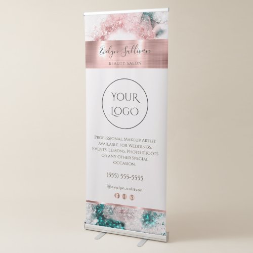 Glitter Watercolor Rose Gold Foil Retractable Banner