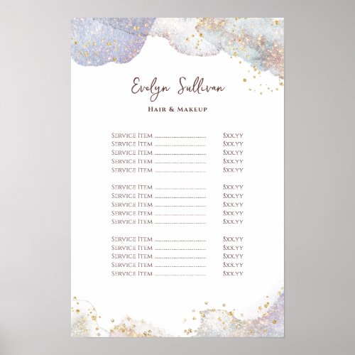 Glitter watercolor shapes digital price list poster
