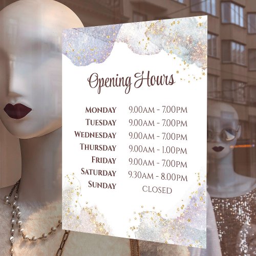 Glitter Watercolor Shapes Opening Hours Window Cling