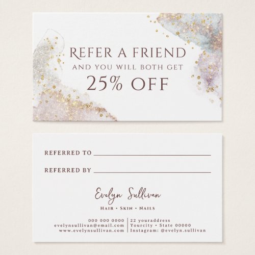 Glitter watercolor shapes referral card