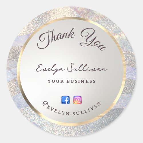 Glitter watercolor waves thank you classic round sticker