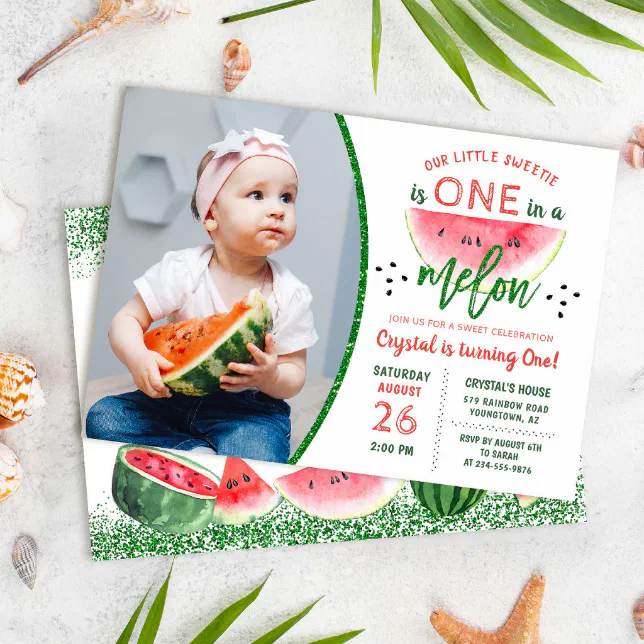 Glitter Watermelon 1st Birthday Photo Invitation | Zazzle