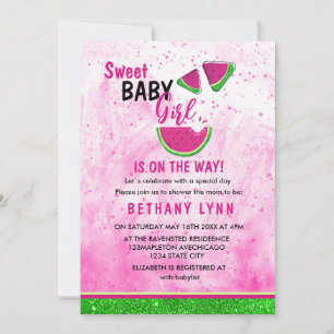 Glitter Watermelon Girl Baby Shower Invitation