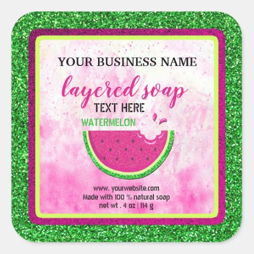 Glitter watermelon layered soap square sticker