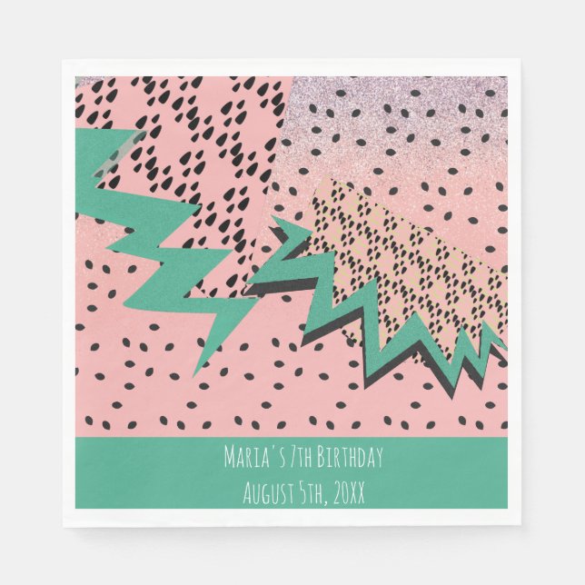 Glitter Watermelon Seeds Pink Birthday Party Napkins (Front)