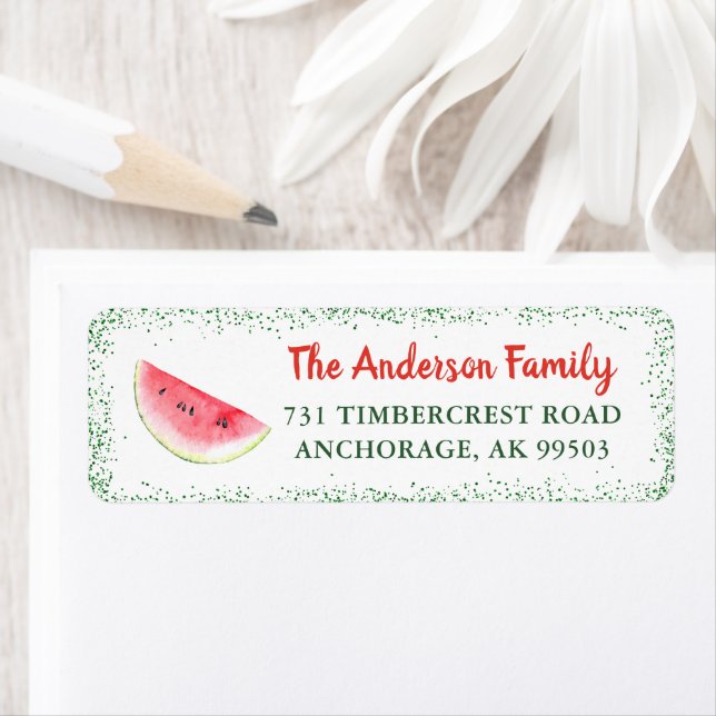 Glitter Watermelon Summer Party Return Address Label (Insitu)