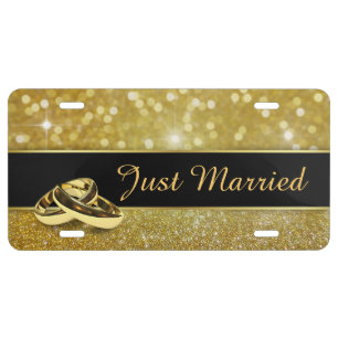 Glitter Wedding Rings - Just Married License Plate