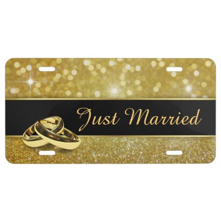 Glitter Wedding Rings - Just Married License Plate