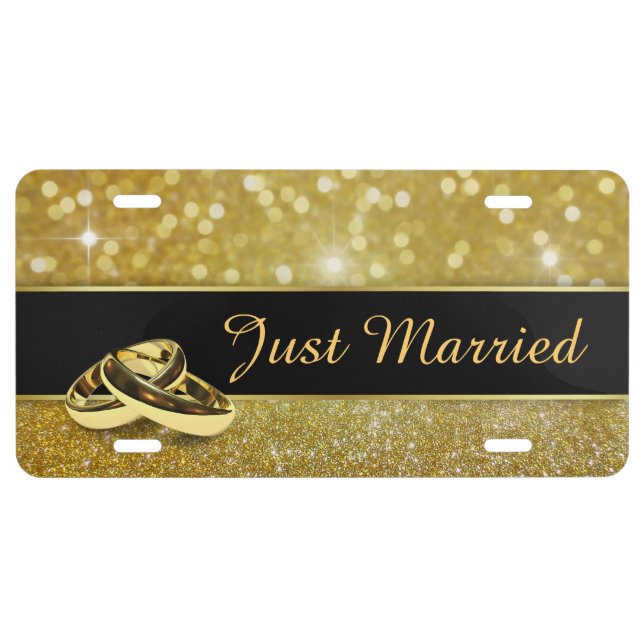 Glitter Wedding Rings - Just Married License Plate (Front)