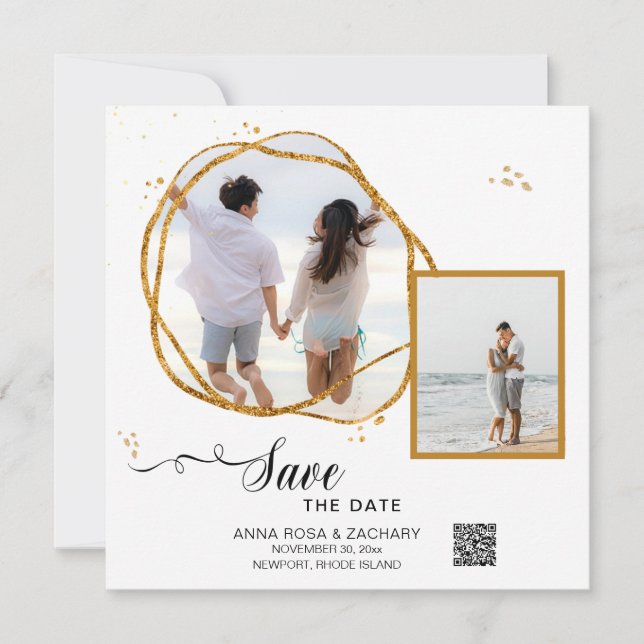 *~* Glitter - Wedding Website AR6 Save The Date QR (Front)
