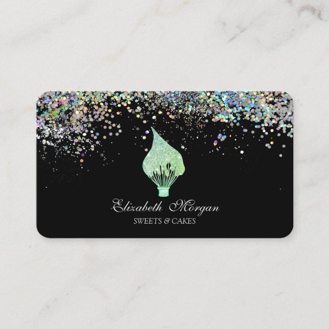 Glitter Whisk Colorful Confetti, Black  Business Card (Front)