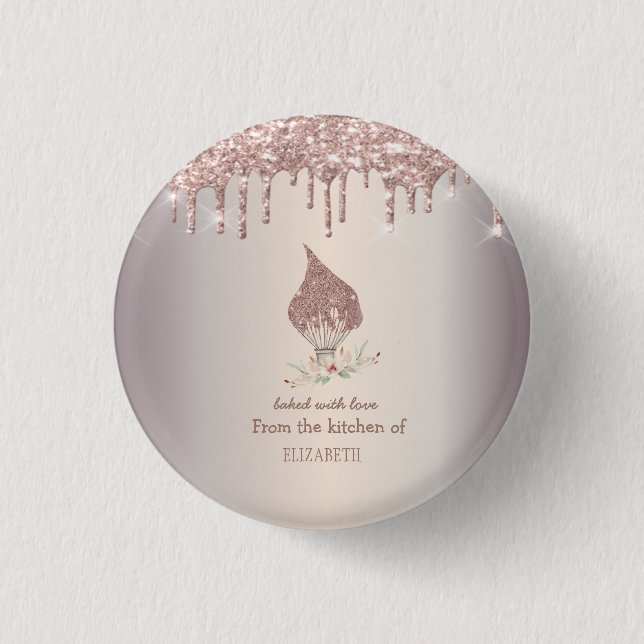 Glitter Whisk Rose Gold Glitter Drips Bakery    Button (Front)