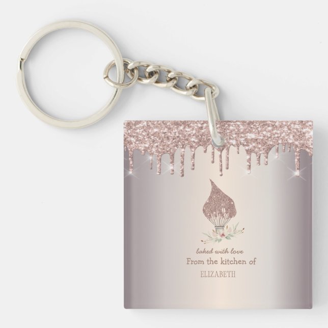 Glitter Whisk Rose Gold Glitter Drips Bakery    Keychain (Front)