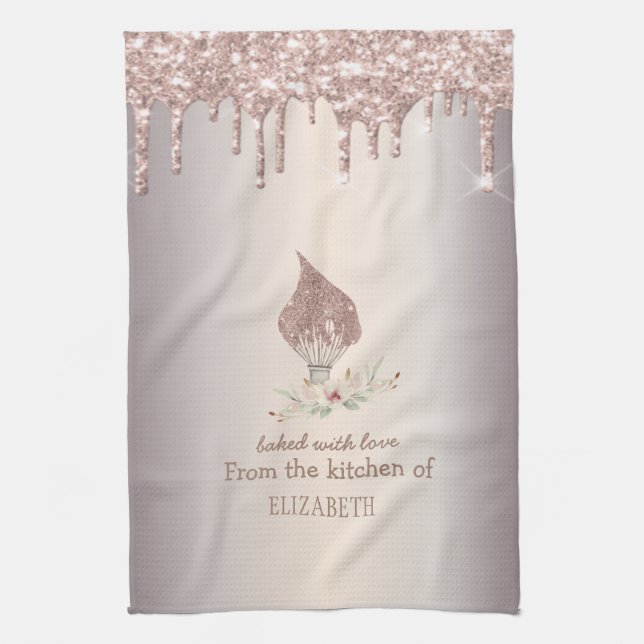 Glitter Whisk Rose Gold Glitter Drips Bakery    Kitchen Towel (Vertical)
