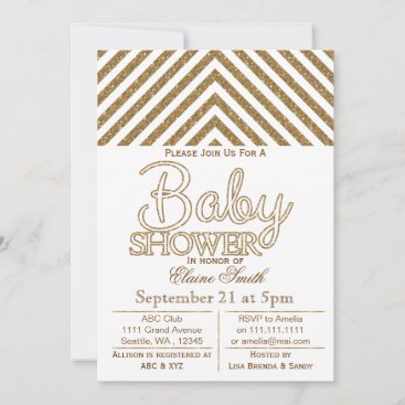 Glitter white and gold baby shower invitation