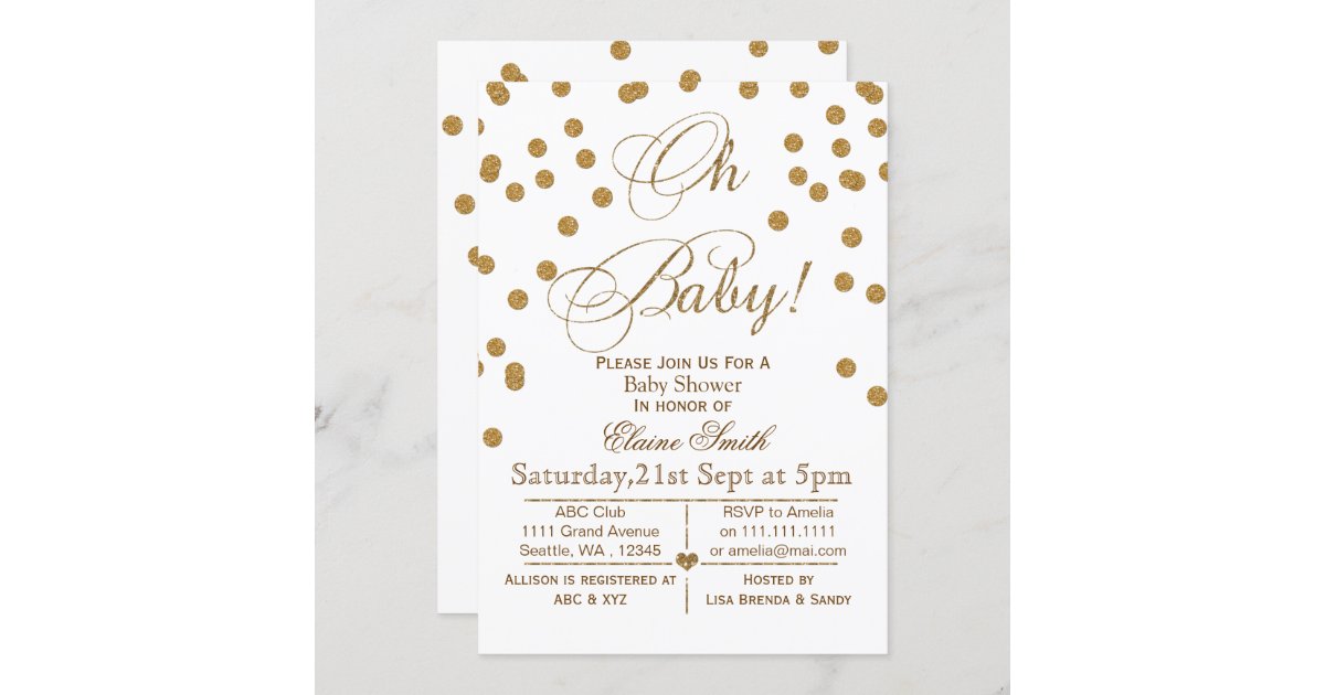 Glitter white and gold baby shower invitation | Zazzle