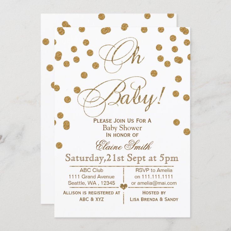 Glitter white and gold baby shower invitation Zazzle
