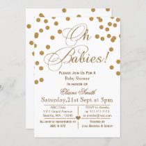Glitter white and gold  twins baby shower invitation