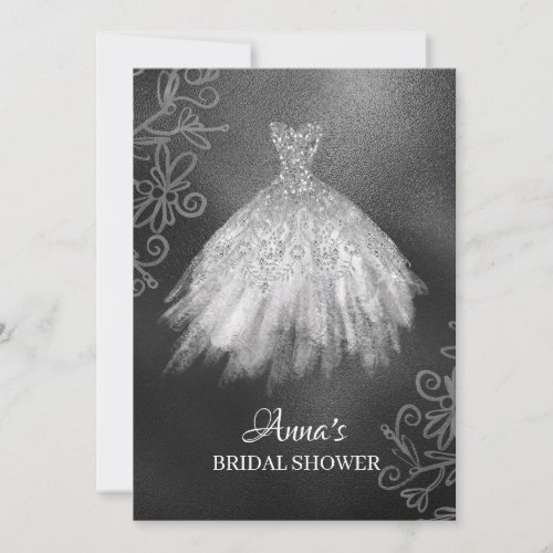  Glitter White Bridal Gown Bridal Dress Shower Invitation