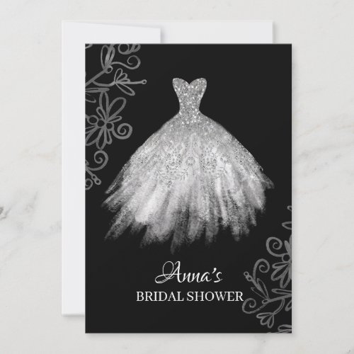  Glitter White Bridal Gown Dress Bridal Shower Invitation